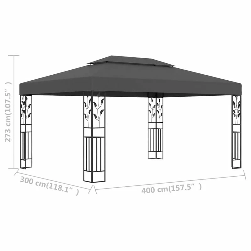 Vida XL International B.V. VidaXL Gazebo With Double Roof 9.8'x13.1' Anthracite Garden Outdoor Sunshade - Image 6