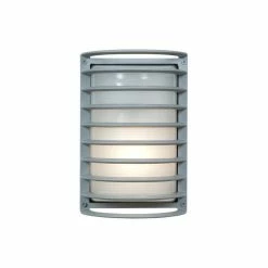 Access Lighting Bermuda LED Outdoor Bulkhead Wall Light, 11", Ribbed Frosted Glass Shade, Satin