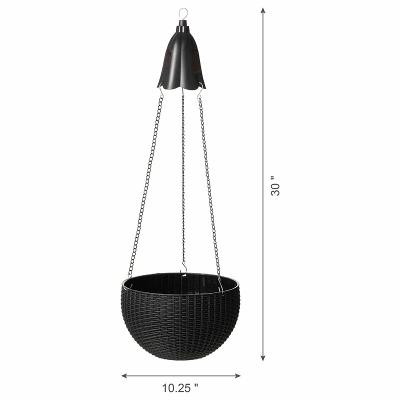 Glitzhome 30"H Solar Lighted Plastic Hanging Planter, Black - Image 6