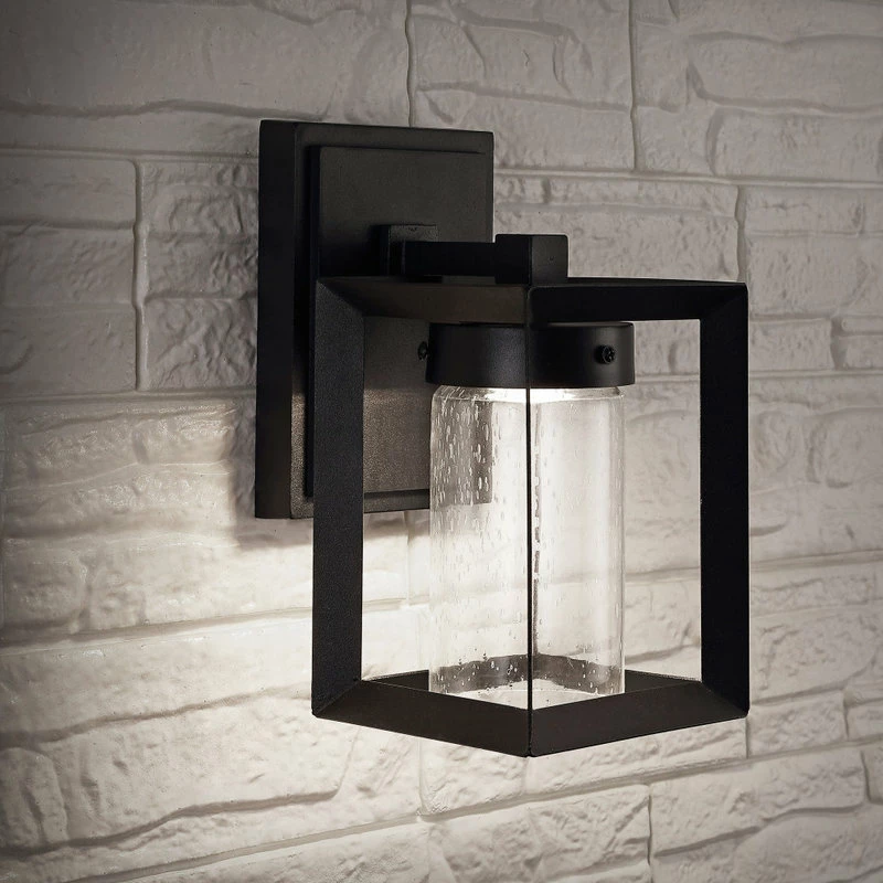 JONATHAN Y Nate 6.75" Outdoor Modern Cube Bubble Glass/Metal Integrated LED Sconce, Black - Image 3