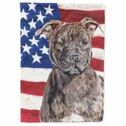 The-store Staffordshire Bull Terrier Staffie With American Flag USA Flag Garden Size