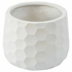 LuxenHome White MgO Geometric Design Round Indoor/Outdoor Planter