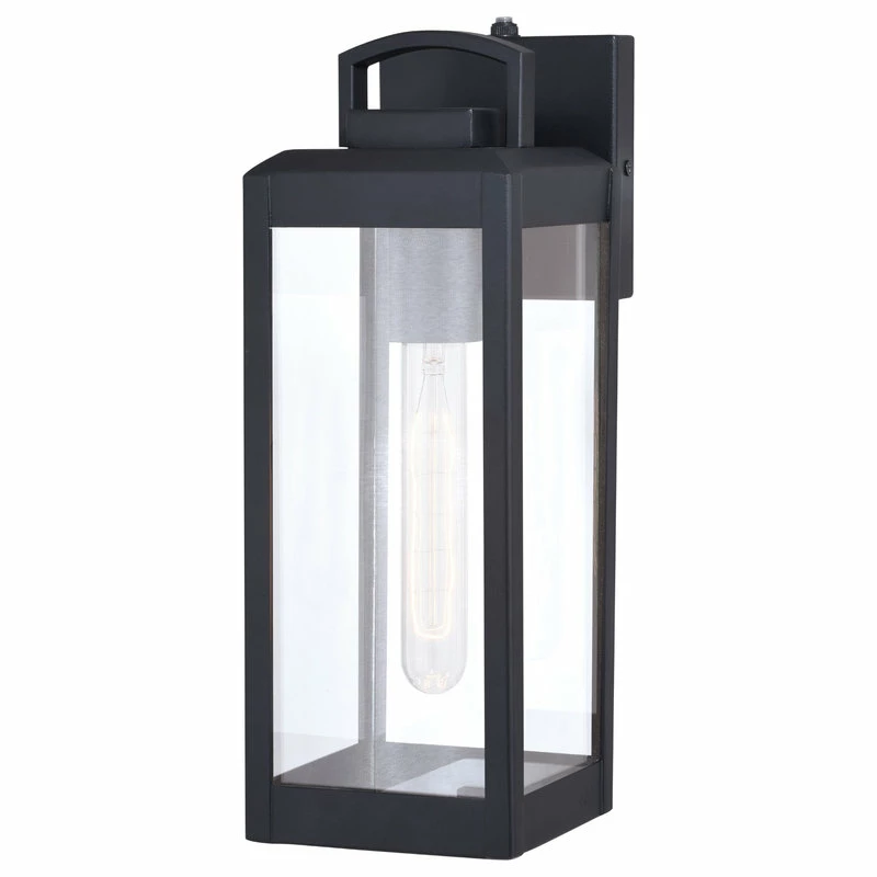 Vaxcel Kinzie 1 Light Dusk To Dawn Outdoor Wall Lantern Clear Glass, Textured Black, 5-