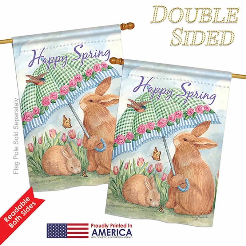 Breeze Decor Bunnies With Umbrella, Decorative Vertical House Flag 28"x40" - Image 3