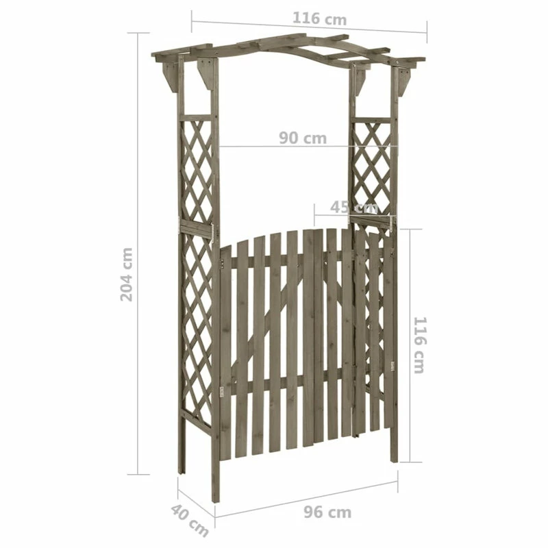 Vida XL International B.V. VidaXL Solid Firwood Pergola With Gate Gray Outdoor Wooden Arbor Gate Arch - Image 6
