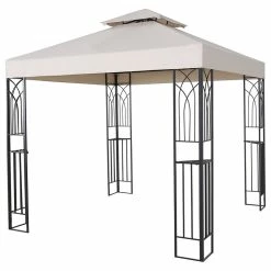 HIO 8 Ft. X 8 Ft. Beige Soft Top Steel Outdoor Patio Gazebo With Shelves
