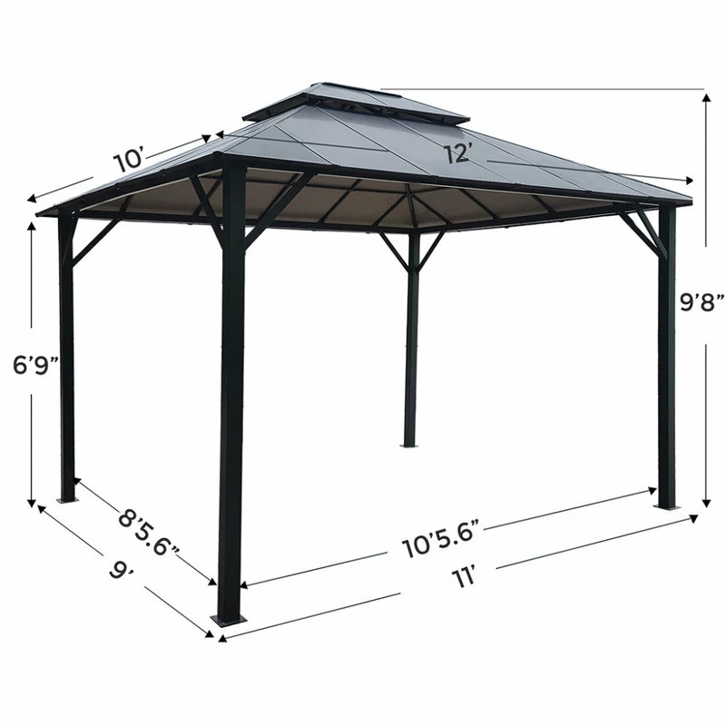 HIO 12 Ft. X 10 Ft. Outdoor Patio Gazebo With Double Roof And Netting - Image 3