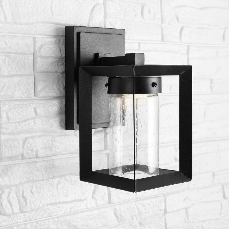 JONATHAN Y Nate 6.75" Outdoor Modern Cube Bubble Glass/Metal Integrated LED Sconce, Black - Image 5