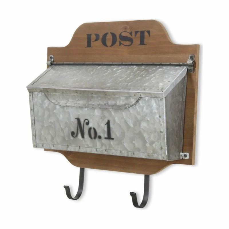 HomeRoots Furniture Wall Hanging Mailbox With Metal Hooks - Image 2