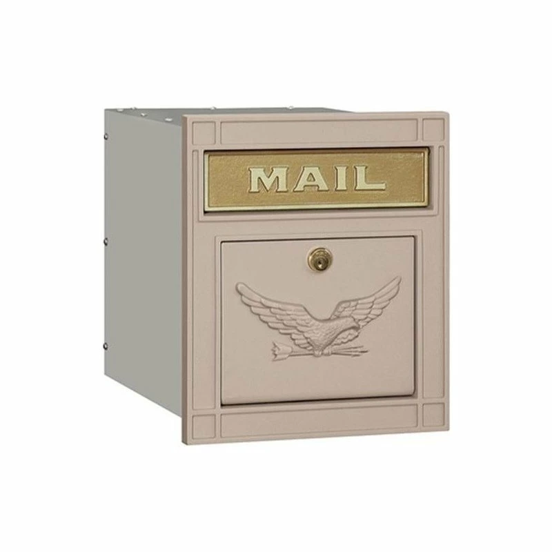 Salsbury Industries Locking Cast Aluminum Column Mailbox With Eagle Door, Beige - Image 2