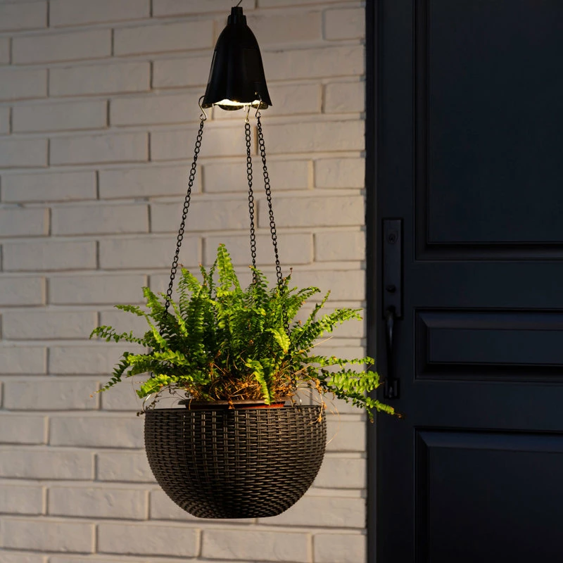 Glitzhome 30"H Solar Lighted Plastic Hanging Planter, Black - Image 10