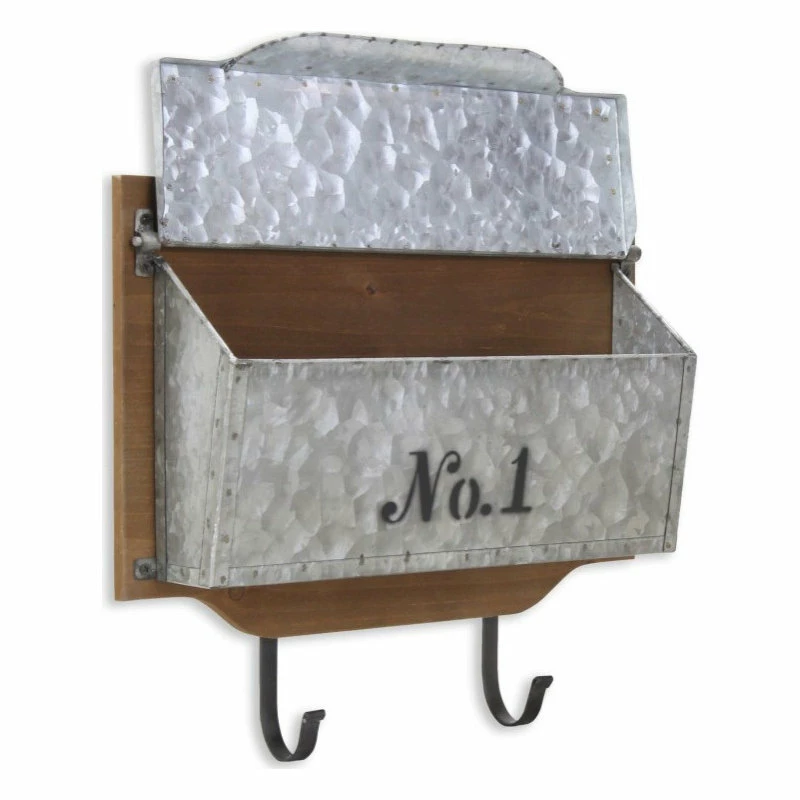 HomeRoots Furniture Wall Hanging Mailbox With Metal Hooks - Image 4