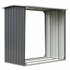 Vida XL International B.V. VidaXL Garden Log Storage Shed Galvanized Steel 67.7" Gray Outdoor Firewood