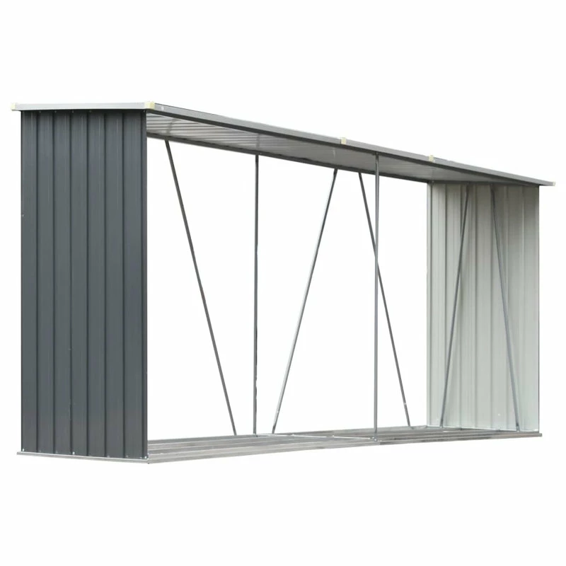 Vida XL International B.V. VidaXL Garden Log Storage Shed Galvanized Steel 129.9" Gray Outdoor Firewood 3 Vida XL International B.V. VidaXL Garden Log Storage Shed Galvanized Steel 129.9" Gray Outdoor Firewood