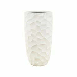LuxenHome White MgO 22.4in. H White Geometric Pattern Round Tall Planter