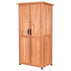 Leisure Season Farmhouse Wood Vertical Storage Shed In Medium Brown
