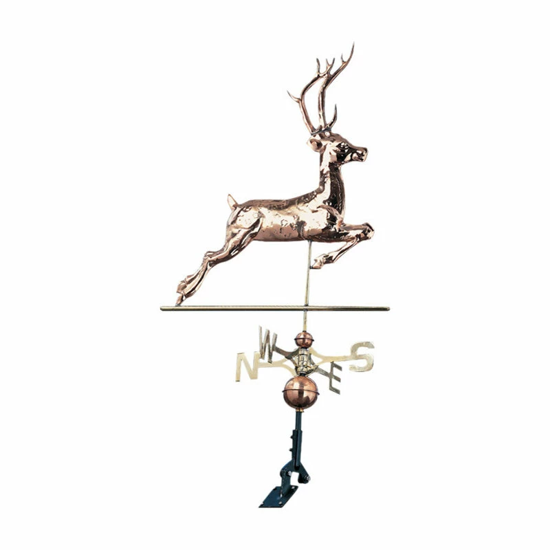 Whitehall Products 26"x2"x52" Copper Deer Classic Directions Weathervane, Polished