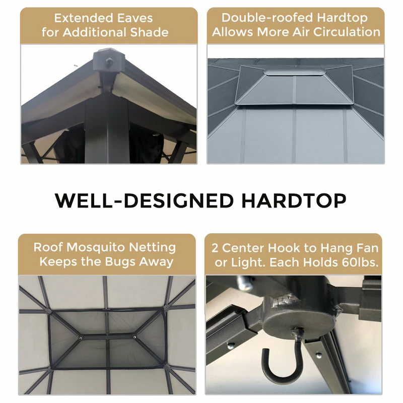 HIO 12 Ft. X 10 Ft. Outdoor Patio Gazebo With Double Roof And Netting - Image 7