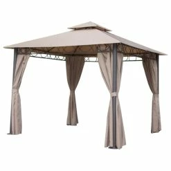 Pemberly Row Square Gazebo With Drapes In Khaki