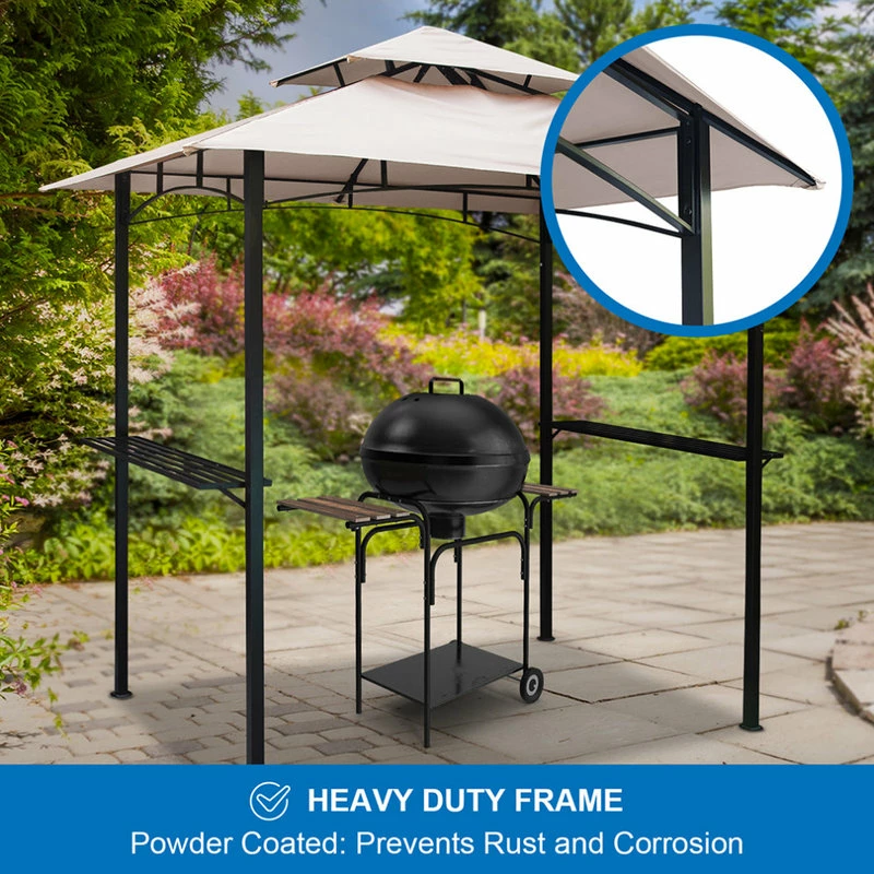HIO 8 Ft. X 5 Ft. 2-Tier Steel Grill Gazebo With Shelves, Beige - Image 2