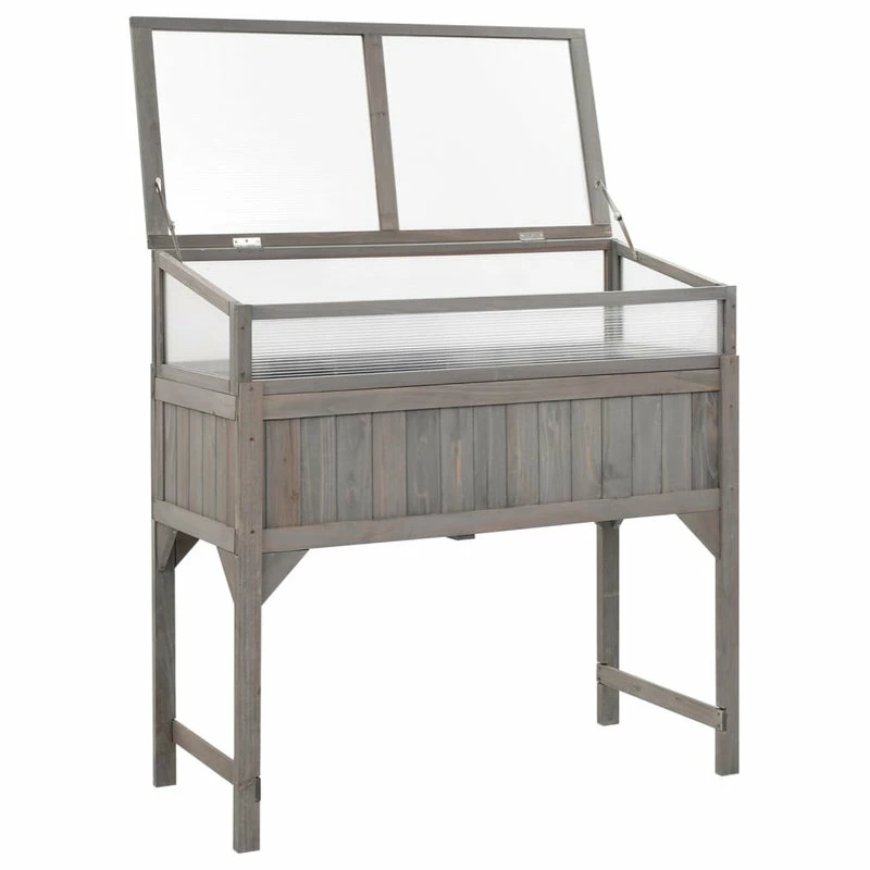 Vida XL International B.V. VidaXL Solid Fir Wood Raised Bed With Greenhouse 43.3"x21.3"x47.2" Flower Box - Image 3