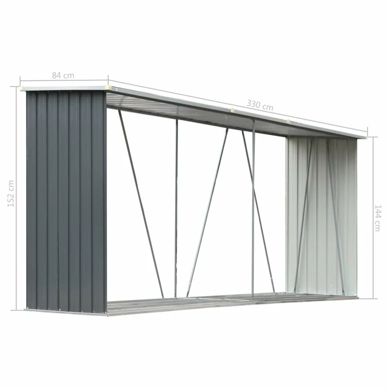 Vida XL International B.V. VidaXL Garden Log Storage Shed Galvanized Steel 129.9" Gray Outdoor Firewood 8 Vida XL International B.V. VidaXL Garden Log Storage Shed Galvanized Steel 129.9" Gray Outdoor Firewood - Image 6