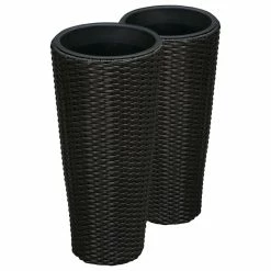 Balkene Home Noah Round Wicker Planter 2-piece Set In Black