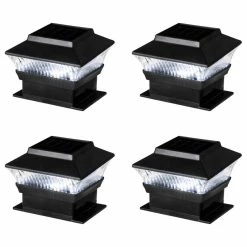 Glitzhome 5.75"L Solar Powered LED Fence Post Cap Light, Set Of 4, Black