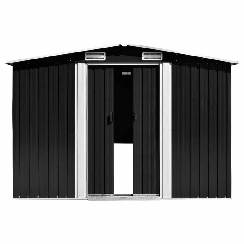 Vida XL International B.V. VidaXL Garden Shed With Sliding Doors 228.3" Metal Anthracite Tool Log Cabin - Image 5