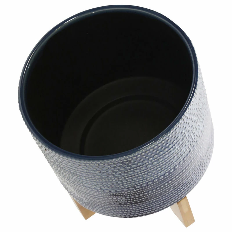 Sagebrook Home 8" Dotted Planter With Wood Stand, Blue - Image 3