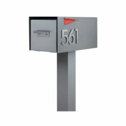 Modern Aspect Malone Post-Mounted Mailbox Optional Pole, Gray, With Numbers