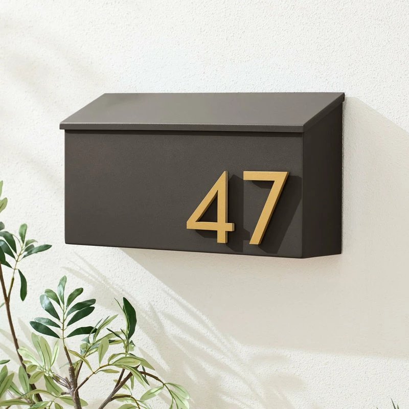 Modern Aspect The OG Wall Mounted Mailbox + House Numbers, Lock Included, Outgoing Flag, Black