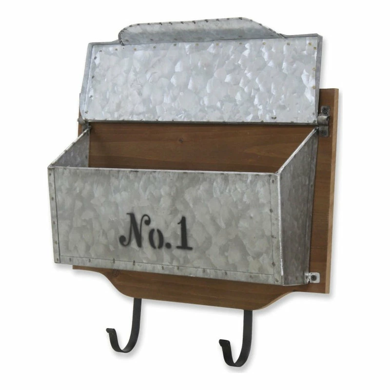 HomeRoots Furniture Wall Hanging Mailbox With Metal Hooks - Image 5