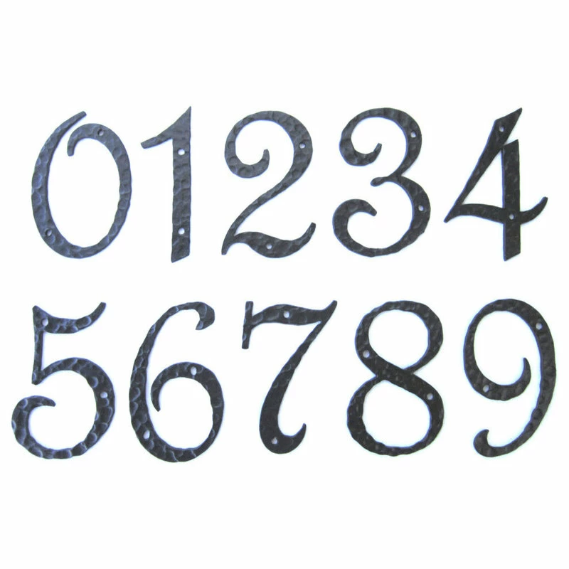 Bushere & Son Iron Studio Inc. Rustic Spanish Style Hammered Wrought Iron Address Number, Black, 4", 3