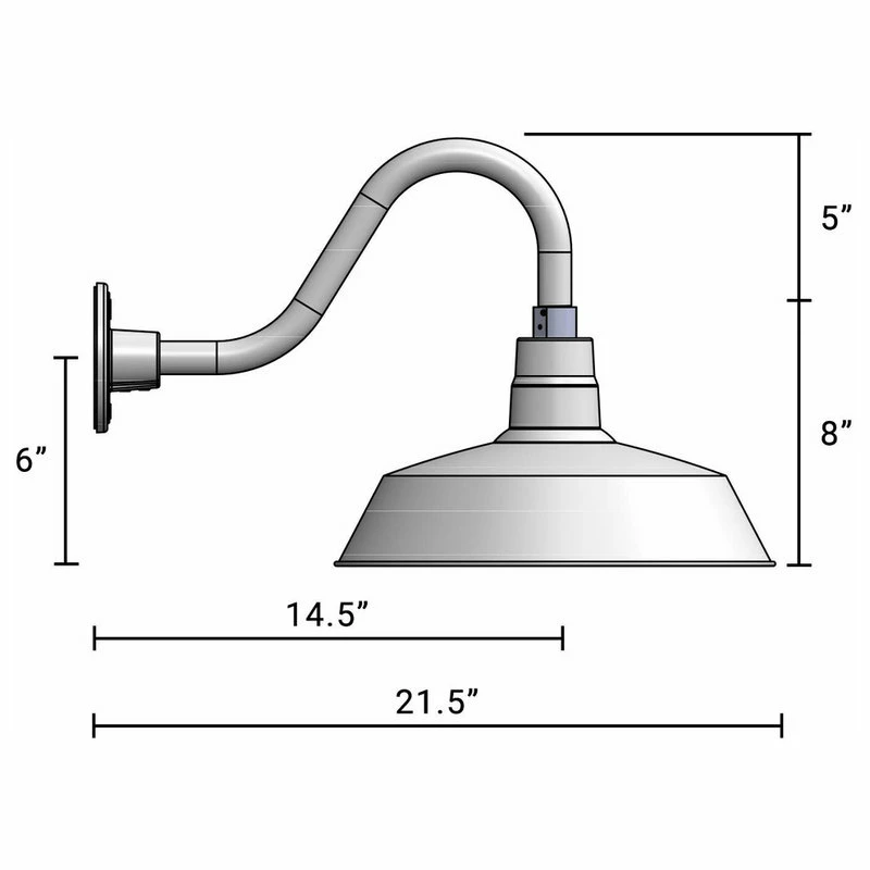 HTM Lighting Solutions 14in. Barn Light Fixture With Gooseneck Arm, Galvanized, 14-1/2" Long Gooseneck - Image 2