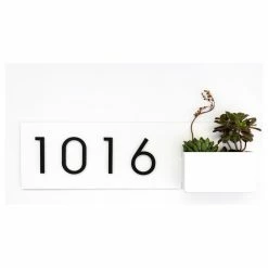 Modern Aspect Vista View House Number Plaque, 24"W X 7"H, White, With Numbers