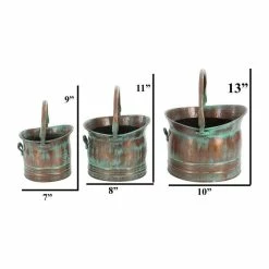 Benzara, Woodland Imprts, The Urban Port Green Tinged Metal Bucket Planter With Handles With Set Of 3 -EZ Vane Shop 52f12bf800d0261c 5252 w800 h800 b1 p0