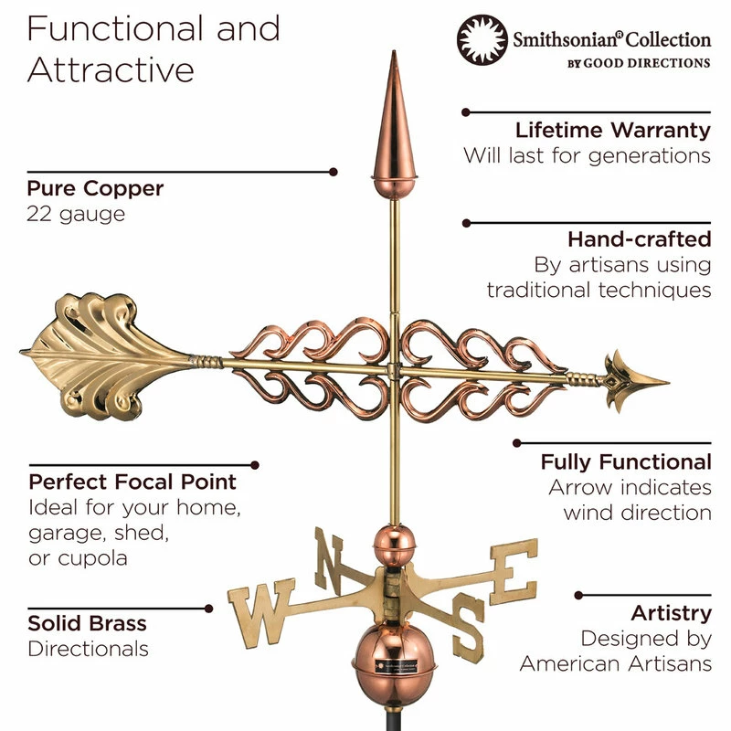 Good Directions, Inc. Smithsonian Arrow Weathervane, Pure Copper - Image 2