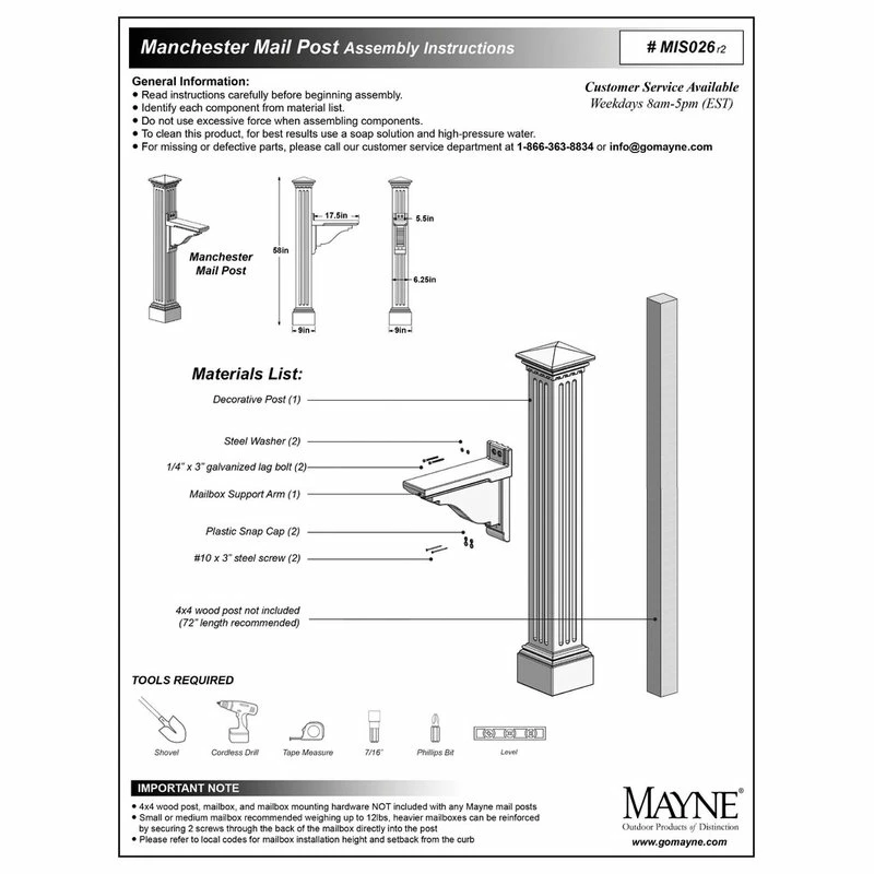 Mayne - Outdoor Products Of Distinction 58"H X 26 1/2"D X 9"W Manchester Mailbox Post, White - Image 2