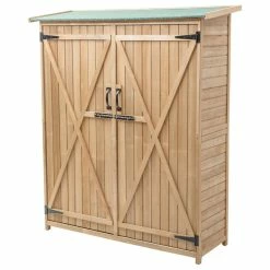 Gymax Garden Outdoor Wooden Storage Shed Cabinet Double Doors Fir Wood Lockers