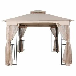 HIO 10 Ft. X 10 Ft. Soft Top Outdoor Patio Gazebo With Netting And Shelves