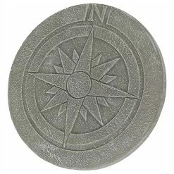 Zeckos Compass Rose Design Natural Gray Finish Round Cement Stepping Stone/Wall Hangin