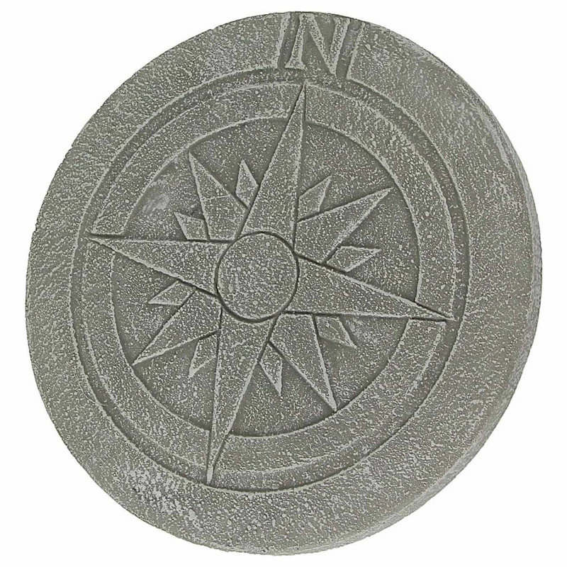 Zeckos Compass Rose Design Natural Gray Finish Round Cement Stepping Stone/Wall Hangin