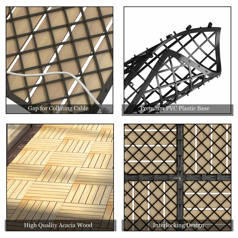 Costway 20PCS 12'' X 12'' Acacia Wood Deck Patio Pavers Stripe Pattern - Image 4