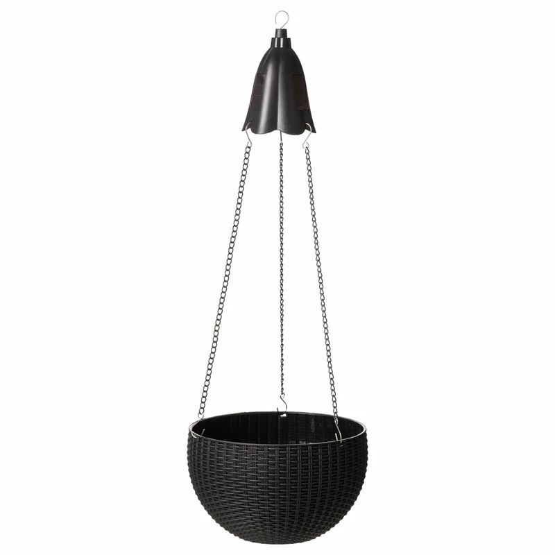 Glitzhome 30"H Solar Lighted Plastic Hanging Planter, Black - Image 2