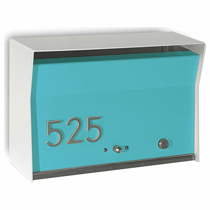 TedStuff RetroBox Locking Modern Wall Mounted Mailbox, In Arctic White & Aqua