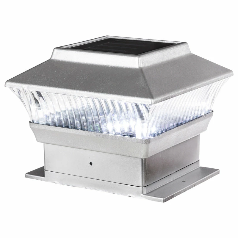 Glitzhome 5.75"L Solar Powered LED Fence Post Cap Light, Set Of 4, Silver - Image 2