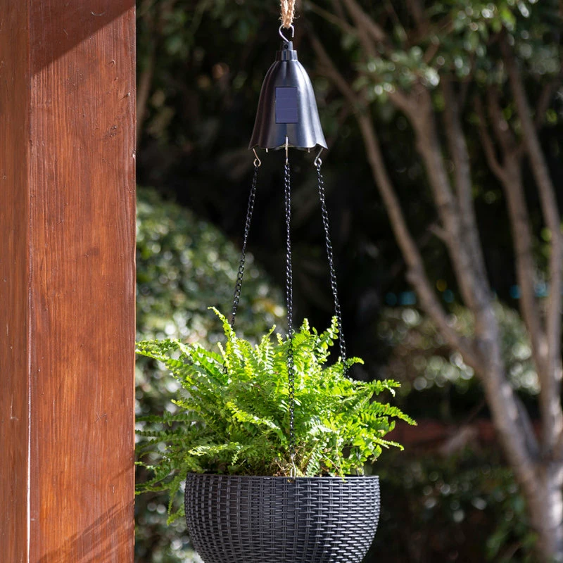 Glitzhome 30"H Solar Lighted Plastic Hanging Planter, Black - Image 8