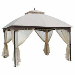 HIO 10 Ft. X 12 Ft. Beige Soft Top Steel/Metal Outdoor Patio Gazebo
