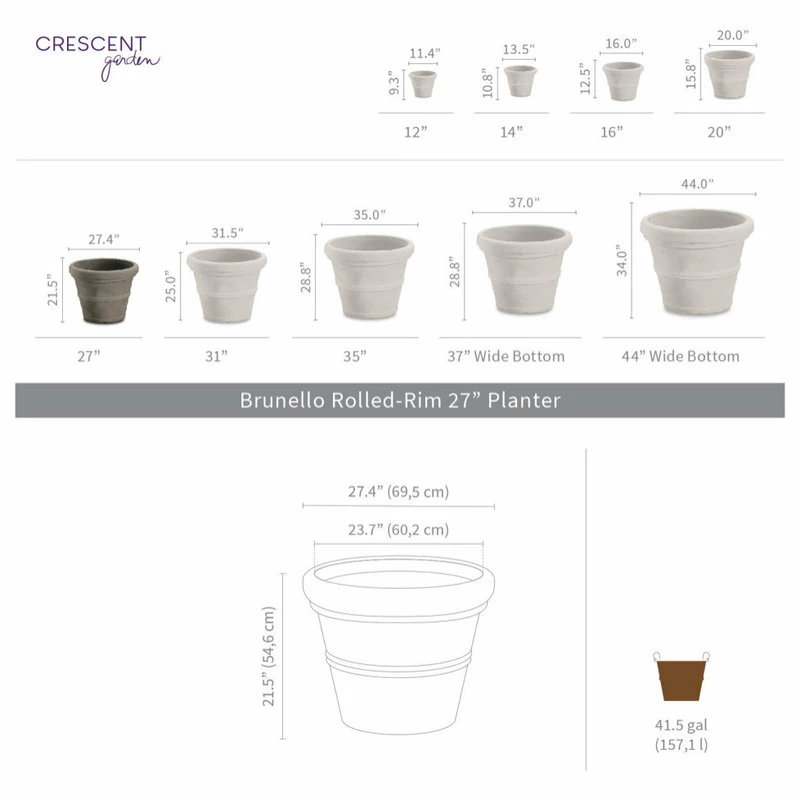 Crescent Garden Brunello Planter, Weathered Concrete, 27" - Image 2